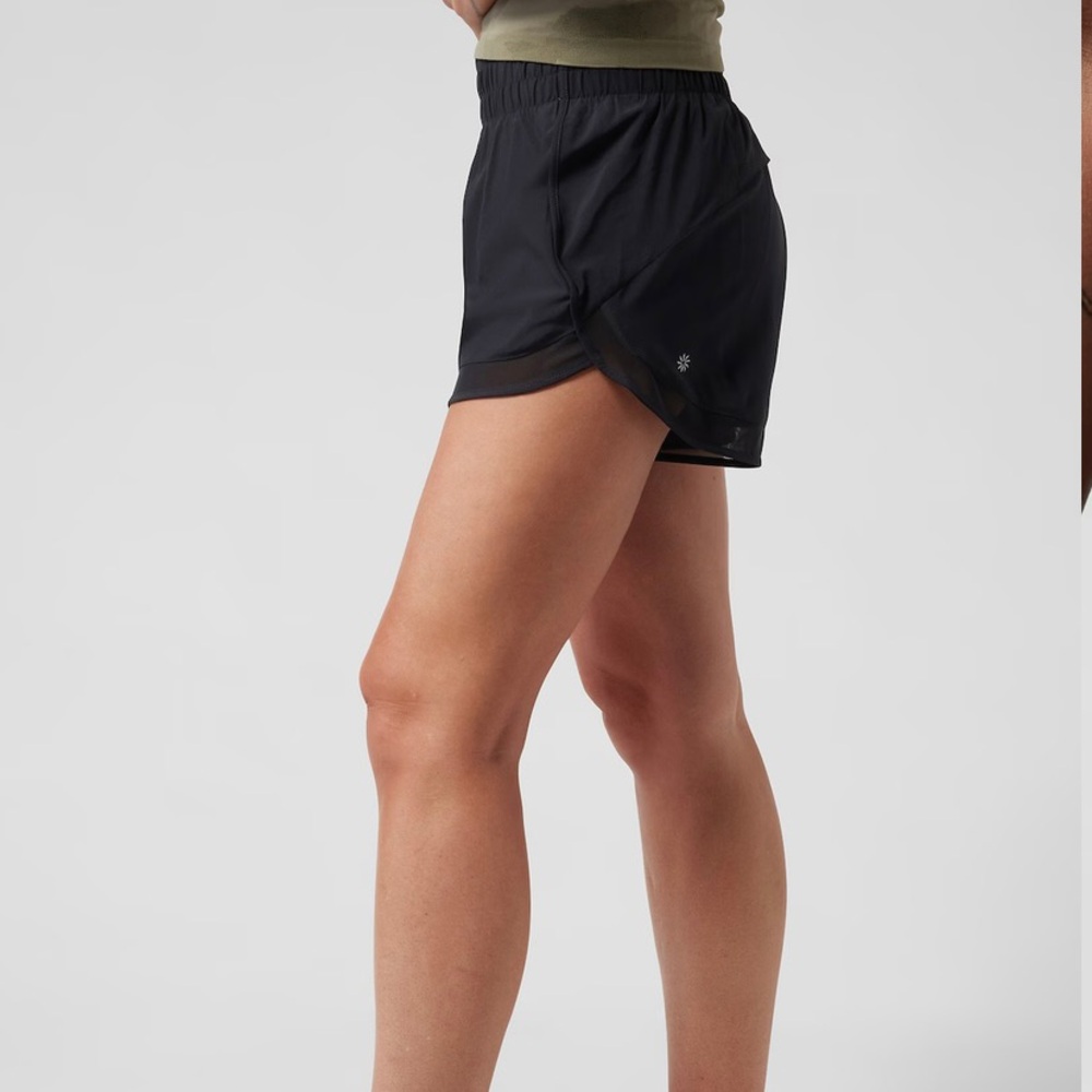 Athleta High Rise Mesh Racer Run Shorts, 3”